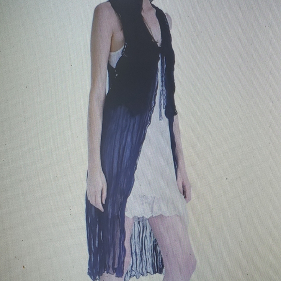 02 Collection Lace Crochet Long Vest Tie Navy - Picture 1 of 4